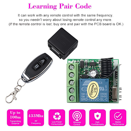 

1Pc RF Transmitter 433 Mhz Remote Controls with Wireless Remote Control Switch DC 12V 1CH Relay Receiver Module