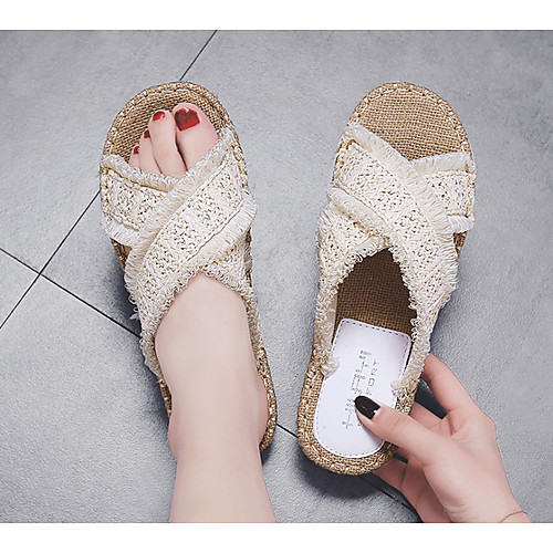 

Women's Slippers & Flip-Flops Summer Flat Heel Open Toe Daily Mesh Almond / Beige