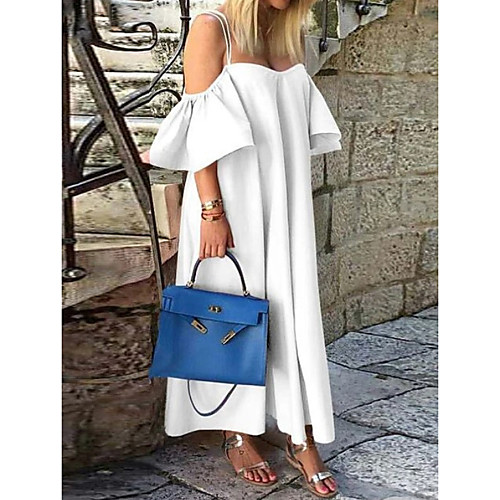 

Women's A-Line Dress Midi Dress - 3/4 Length Sleeve Solid Color Summer Casual Sexy 2020 White Black Blushing Pink S M L XL XXL XXXL