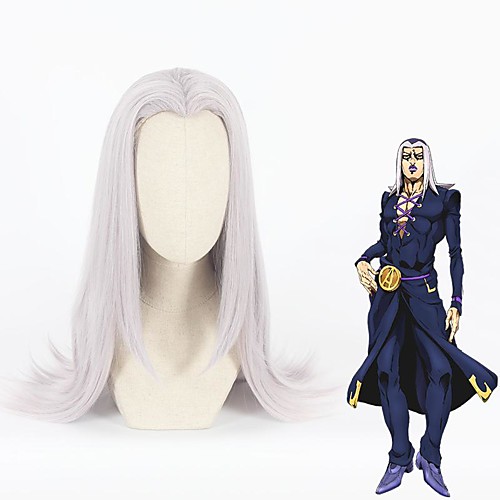 

JoJo's Bizarre Adventure Leone Abbacchio Cosplay Wigs Men's Middle Part 14 inch Heat Resistant Fiber Straight Gray Teen Adults' Anime Wig