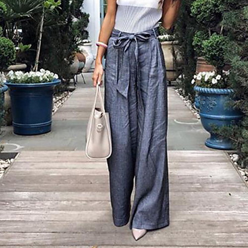 

Women's Active Loose Wide Leg Chinos Pants - Solid Colored High Waist Navy Blue S / M / L
