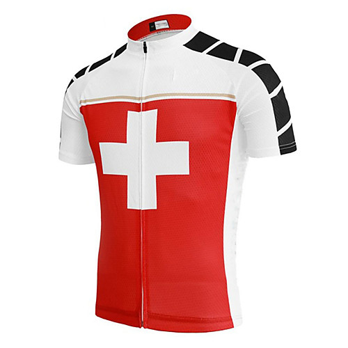 

21Grams Men's Short Sleeve Cycling Jersey Summer Polyester Red / White Switzerland Denmark National Flag Bike Jersey Top Mountain Bike MTB Road Bike Cycling UV Resistant Quick Dry Breathable Sports