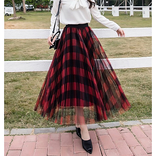 

Women's A Line Skirts - Check Wine Black Green M L