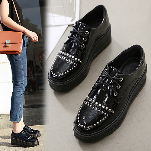 

Women's Oxfords Spring & Summer Wedge Heel Round Toe Daily PU Almond / Black