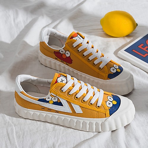 

Women's Sneakers Summer Flat Heel Round Toe Daily Canvas White / Black / Yellow