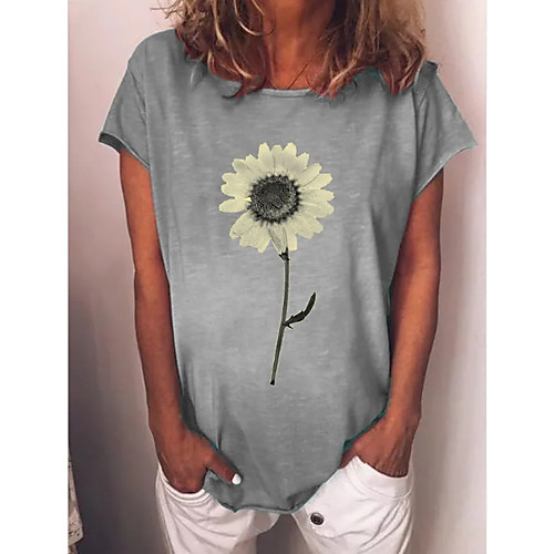 

Women's T shirt Floral Flower Print Round Neck Tops Blue Yellow Gray