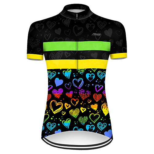 

21Grams Women's Short Sleeve Cycling Jersey Summer Nylon Polyester Black / Yellow Heart Gradient Bike Jersey Top Mountain Bike MTB Road Bike Cycling Ultraviolet Resistant Quick Dry Breathable Sports