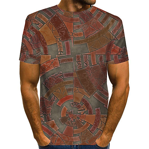 

Men's T shirt Shirt 3D Plus Size Print Short Sleeve Daily Tops Basic Round Neck Light Brown