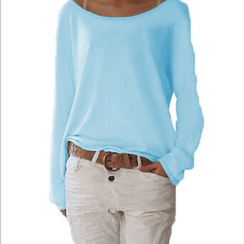 

Women's T shirt Solid Colored Long Sleeve Round Neck Basic Tops Black Yellow Blushing Pink