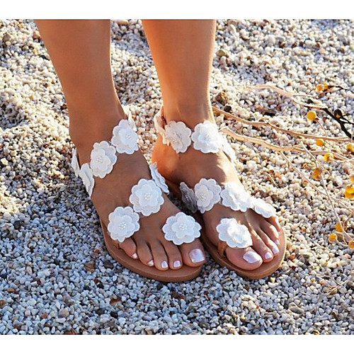 

Women's Sandals Flat Sandal Summer Flat Heel Open Toe Daily PU White