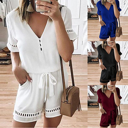 

Women's White Black Blue Romper Onesie, Solid Colored S M L