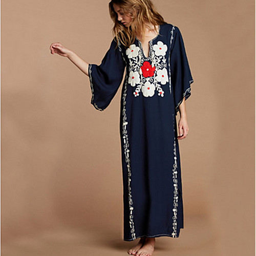 

Women's Shift Dress Maxi long Dress - Long Sleeve Solid Color Summer Elegant 2020 Navy Blue One-Size