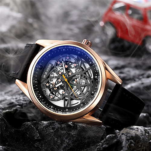 

Men's Dress Watch Quartz Genuine Leather 30 m Water Resistant / Waterproof Calendar / date / day Day Date Analog Fashion Cool - Golden / Brown BlackGloden Black One Year Battery Life