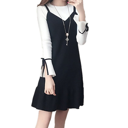 

Women's A Line Dress - Long Sleeve Solid Color Summer Fall Casual Daily Going out Slim 2020 Black S M L XL XXL XXXL