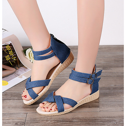 

Women's Sandals Flat Sandal Summer Flat Heel Peep Toe Daily Canvas Dark Blue / Light Blue
