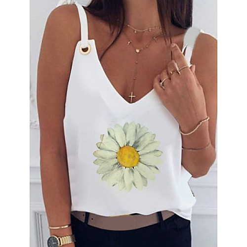 

Women's Geometric Daisy T-shirt Daily Strap White