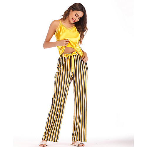 

Women's Deep V Suits Pajamas Solid Colored