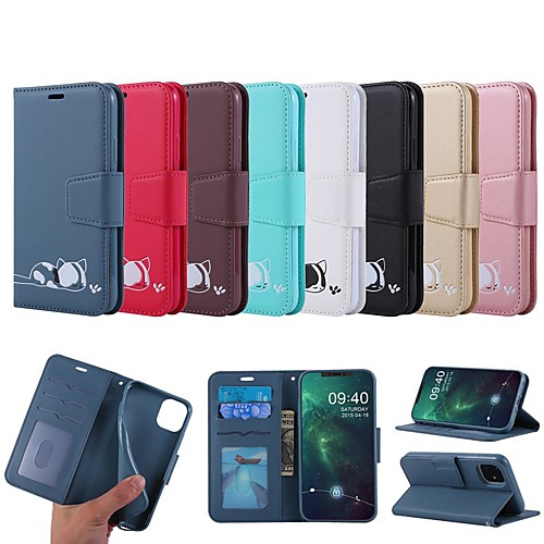 

Case For Apple iPhone SE 2020 / iPhone 11 Pro / iPhone 11 Pro Max Wallet / Card Holder / with Stand Full Body Cases Cat / Solid Colored PU Leather For iPhone XR/XS Max/X/7/8 Plus/6/6s Plus