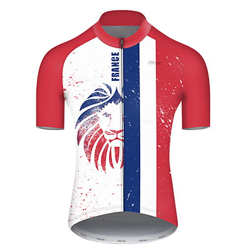 

21Grams Men's Short Sleeve Cycling Jersey Summer Nylon Polyester Red / White Lion France National Flag Bike Jersey Top Mountain Bike MTB Road Bike Cycling Ultraviolet Resistant Quick Dry Breathable