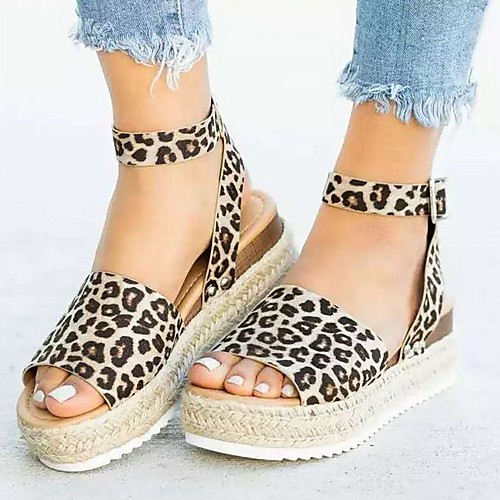 

Women's Sandals Boho Bohemia Beach Wedge Sandals Animal Print Wedge Heel Open Toe Wedge Sandals Daily PU Light Brown White Black