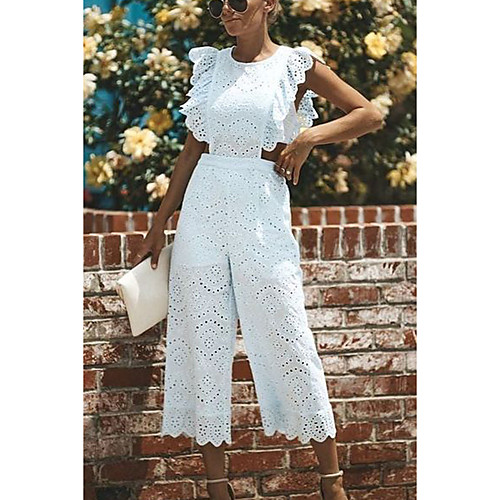 

Women's Basic / Street chic White Jumpsuit Onesie, Solid Colored Ruffle S M L
