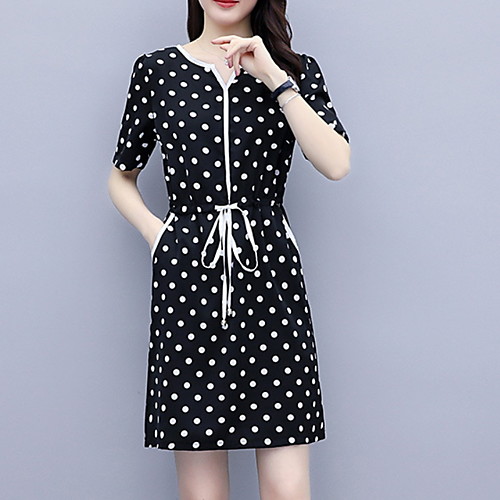 

Women's Sheath Dress - Short Sleeves Floral Summer V Neck Elegant Slim 2020 White Black S M L XL XXL