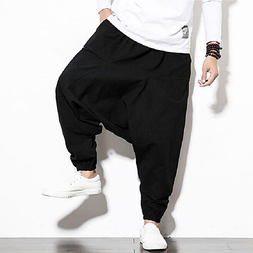 

Men's Chinoiserie Harlem Pants Slim Harem Pants Solid Colored Black Red Navy Blue