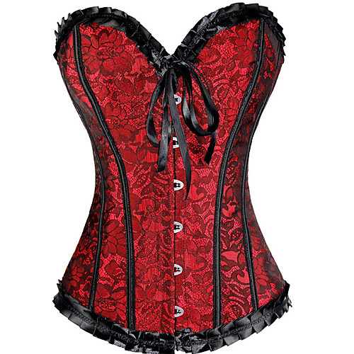 

Women's Hook & Eye Overbust Corset - Lace Printing, Lace Purple Red S M L