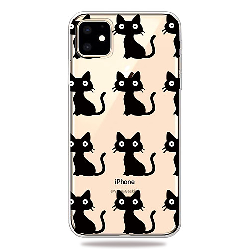 

Case For Apple iPhone 11/11 Pro/11 Pro Max/XS/XR/XS Max/8 Plus/7 Plus/6S Plus/8/7/6/6s/SE/5/5S Transparent Pattern Back Cover Black Cat Soft TPU