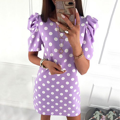 

Women's Sheath Dress - Short Sleeves Polka Dot Summer Work 2020 Purple S M L XL