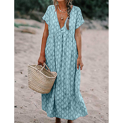 

Women's Shift Dress Short Sleeves Polka Dot Summer Casual 2020 Blue Yellow Blushing Pink Orange Khaki S M L XL XXL XXXL XXXXL XXXXXL / Maxi