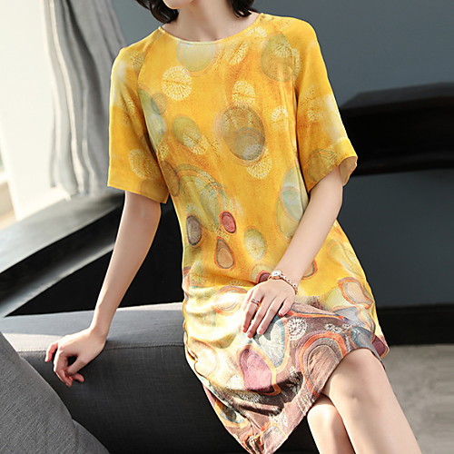 

Women's A Line Dress - Half Sleeve Geometric Summer Street chic 2020 Yellow M L XL XXL XXXL