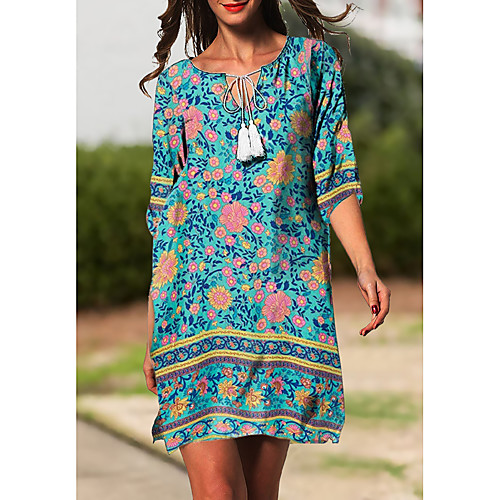 

Women's Shift Dress Knee Length Dress - Half Sleeve Floral Print Summer Casual Daily 2020 Green M L XL XXL XXXL