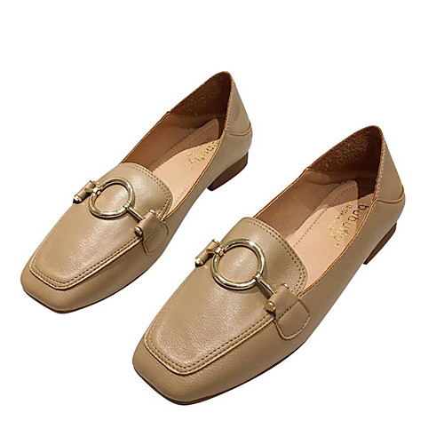 

Women's Loafers & Slip-Ons Spring & Summer Low Heel Square Toe Daily Pigskin Khaki / Beige