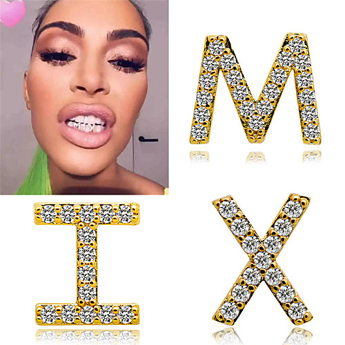 

Teeth Set / Teeth Grills Statement Stylish Luxury Unisex Body Jewelry For Halloween Street Synthetic Diamond Copper Alphabet Shape Gold Silver 1 Piece