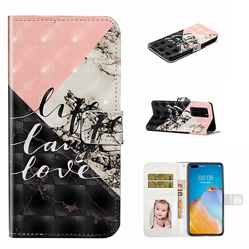

Case For Huawei P40 / Huawei P40 Pro / Huawei P40 Lite Wallet / Card Holder / with Stand Full Body Cases Marble PU Leather / TPU for Huawei PSMART Z / Y5 2019 / Y6 2019