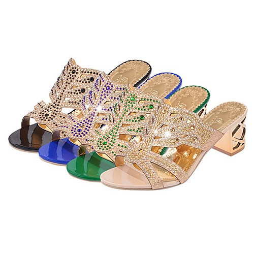 

Women's Slippers & Flip-Flops Summer Cuban Heel Open Toe Daily PU Black / Gold / Green