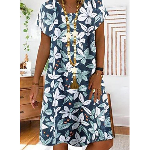 

Women's Shift Dress - Short Sleeves Floral Summer Elegant 2020 Blue S M L XL XXL XXXL XXXXL XXXXXL