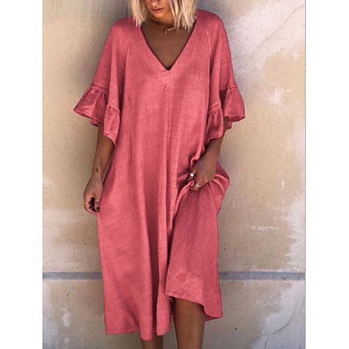

Women's A Line Dress Knee Length Dress Dusty Blue Red Light Blue Half Sleeve Solid Color Summer V Neck Hot Casual Mumu 2021 S M L XL XXL 3XL