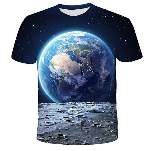 

Men's T shirt Shirt Galaxy Graphic 3D Print Short Sleeve Daily Tops Streetwear Exaggerated Round Neck Blue Red Orange