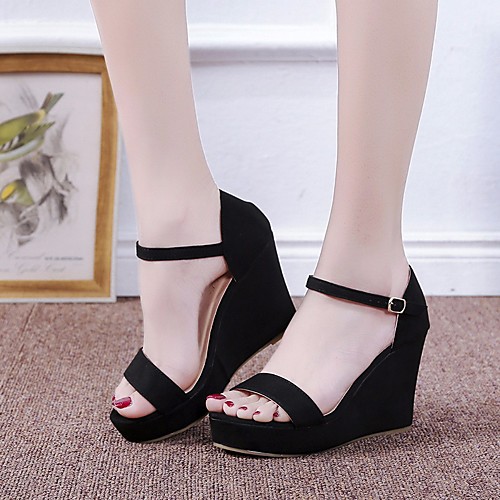 

Women's Sandals Wedge Sandals Heel Sandals Summer Wedge Heel Open Toe Daily PU Black / Beige