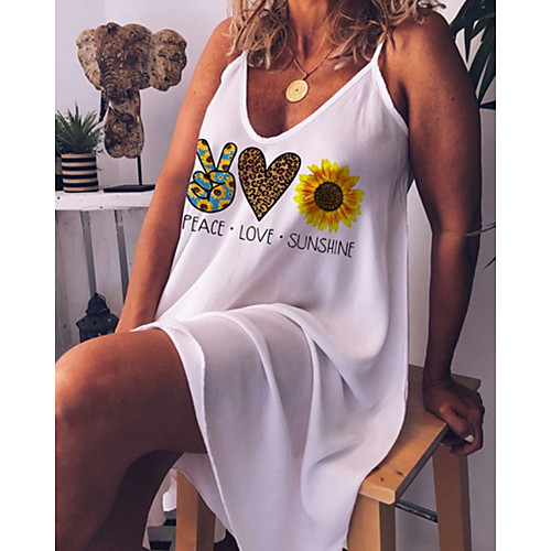 

Women's A-Line Dress Knee Length Dress - Sleeveless Floral Summer Street chic 2020 White S M L XL XXL