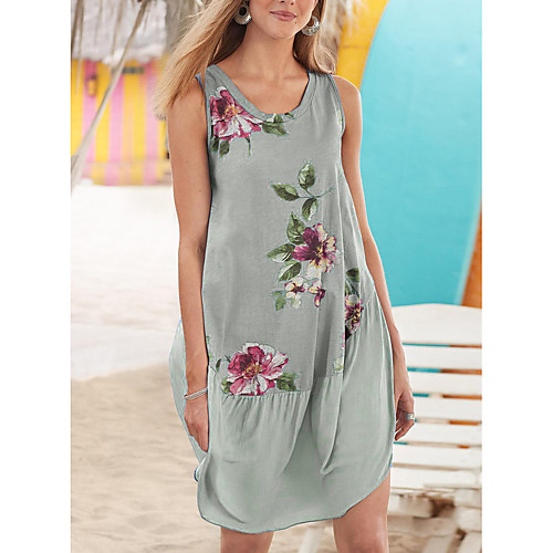 

Women's Shift Dress Knee Length Dress - Sleeveless Floral Print Summer Casual Holiday Vacation Beach 2020 Blue Red Green Gray S M L XL XXL XXXL XXXXL XXXXXL