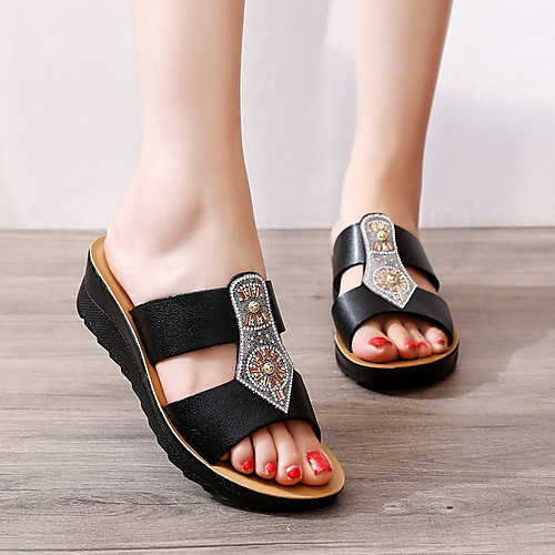 

Women's Slippers & Flip-Flops Summer Flat Heel Round Toe Daily Microfiber Black / Red / Beige