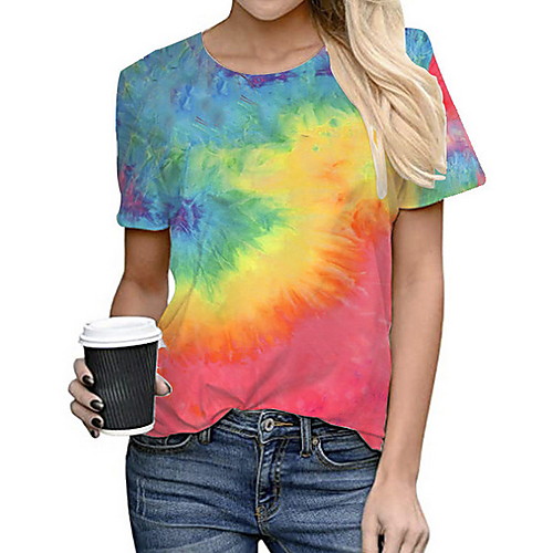 

Women's Tie Dye Rainbow Print Loose T-shirt Daily Wine / Blue / Red / Yellow / Orange / Rainbow / Gray / Light Blue