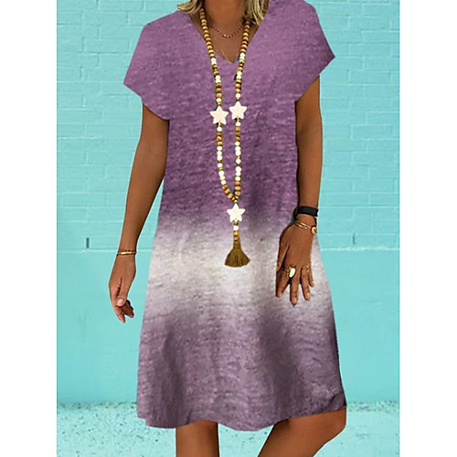 

Women's A-Line Dress Knee Length Dress - Short Sleeves Color Block Summer Elegant 2020 Blue Purple Gray S M L XL XXL XXXL XXXXL XXXXXL