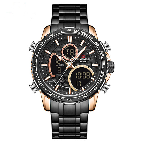 

NAVIFORCE Men's Steel Band Watches Japanese Quartz Modern Style Sporty Stainless Steel Black / Silver / Brown 30 m Calendar / date / day Chronograph Alarm Clock Analog - Digital Outdoor Army - Black