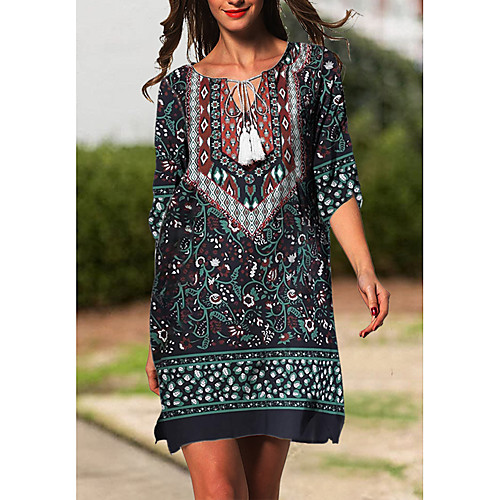 

Women's Shift Dress Knee Length Dress - Half Sleeve Geometric Print Summer Casual Daily 2020 Green M L XL XXL XXXL