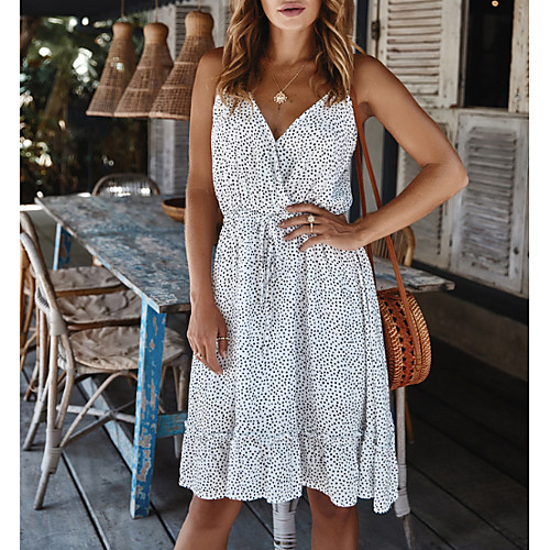 

Women's Sheath Dress - Sleeveless Polka Dot Summer Elegant 2020 White Blue Blushing Pink S M L XL