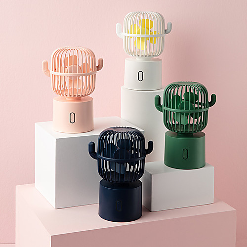 

New Portable USB Rechargeable Cactus Mini Fan 3 Gears Adjustable Mute Desktop Air Cooler Shaking Head Horizontal Rotation 80